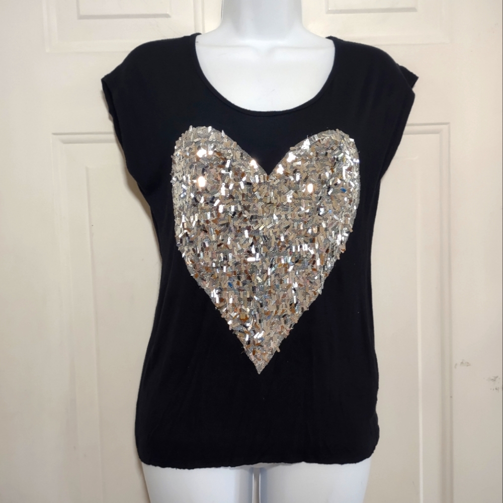 The Classic Black Silver Heart Top. Size S